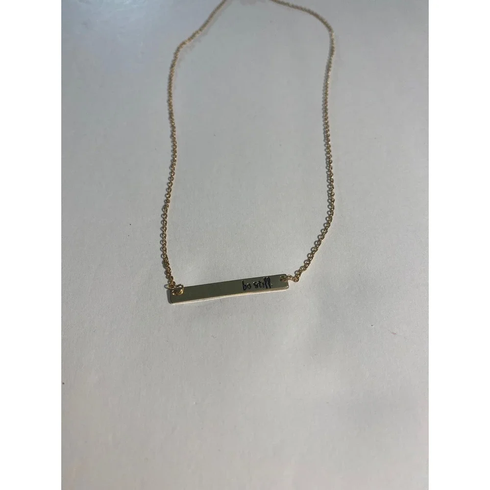 Be Still Engraved Gold Tone‎ Bar Necklace For Men Stainless Steel 18